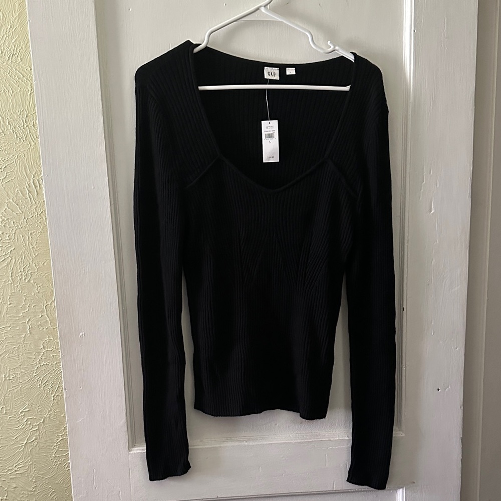 NWT Gap Black Long Sleeve Sweetheart Ribbed Top